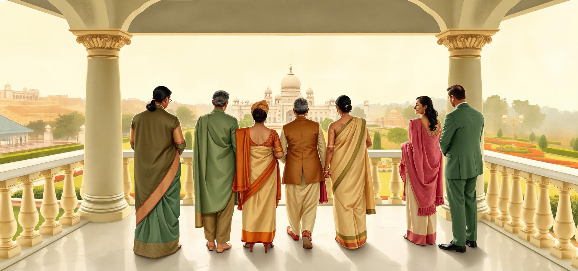 An ultra-high-net-worth Indian family on the terrace of their heritage estate